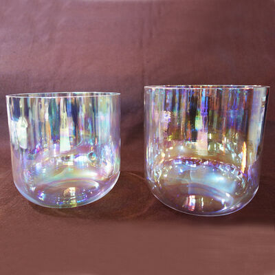 Clear fused crystal singing bowls with carrying case and rubber mallets