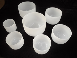 Crystal singing bowls with carrying case and suede mallet for chakra balance