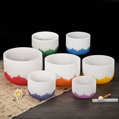 Juego de Cuencos Tibetanos de Cristal con Diseño de Loto, Cuencos Cantores de Chakra para Meditación y Terapia de Sonido