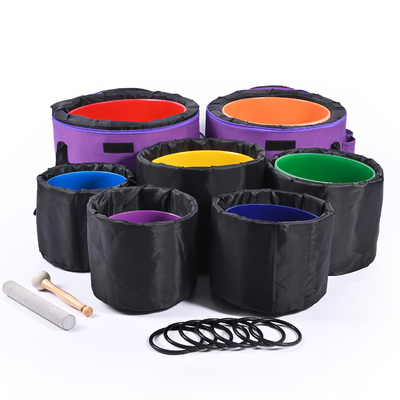 Cuenco de canto de cristal de cuarzo helado de color 7pcs Chakra Set Sanación de sonido con bolsas de transporte