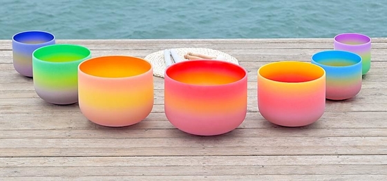 8-14 conjunto Rainbowl Color Cristal Cantando cuencos para la curación de sonido con bolsas de transporte