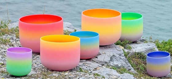 8-14 conjunto Rainbowl Color Cristal Cantando cuencos para la curación de sonido con bolsas de transporte