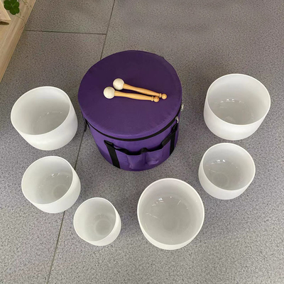 Cuenco tibetano de cuarzo esmerilado de alta calidad, juego de 8-14 piezas, con mazo y bolsas de transporte