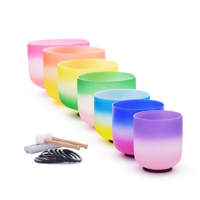 Juego de Cuencos Cantores de Cristal de Cuarzo Chakra Arcoíris Premium para Sanación Sonora o Baño de Sonido