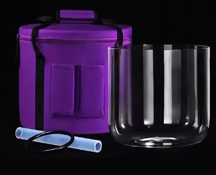 Cuencos de canto de cristal transparente con bolsa de transporte y martillos